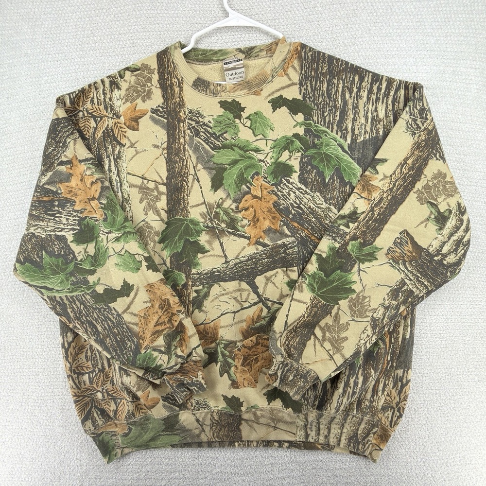Vintage 90s Jerzees Outdoors Camo Sweatshirt 3XL Made In USA Hunting Crewneck